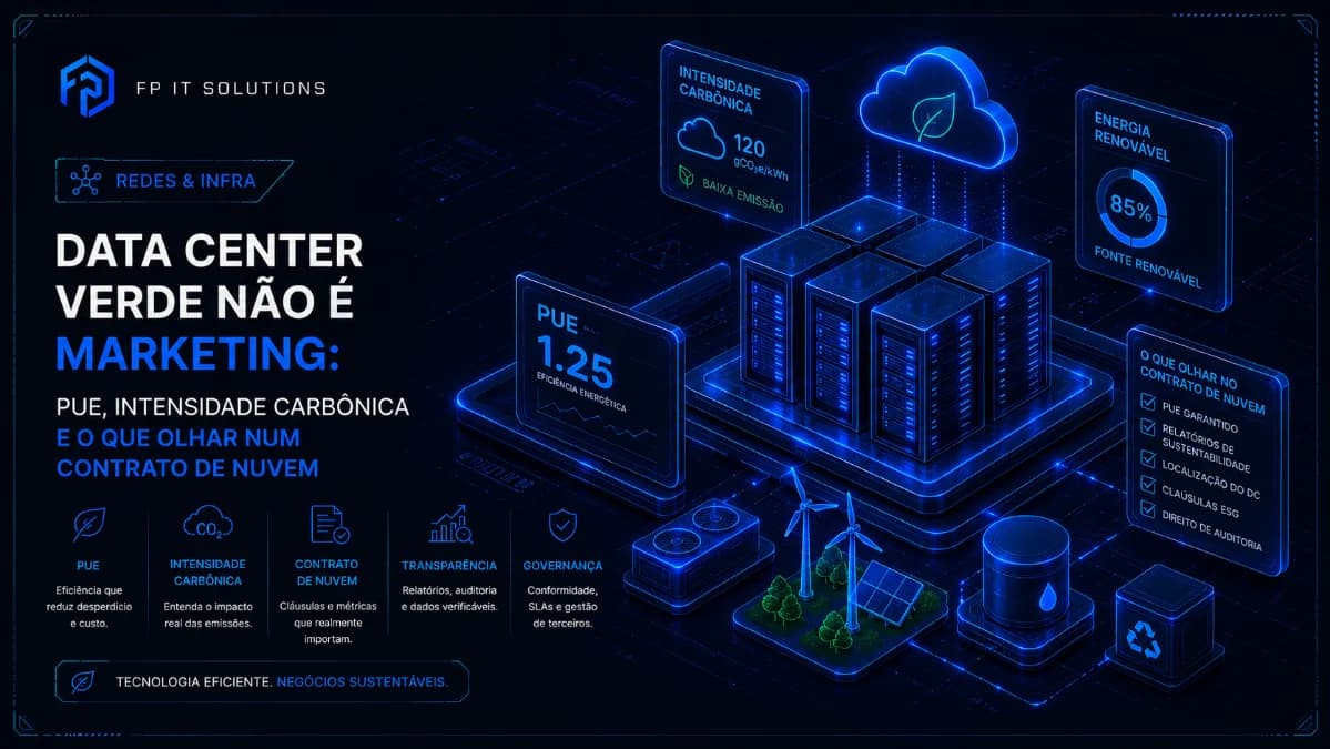 Data center verde não é marketing: PUE, intensidade carbônica e o que olhar num contrato de nuvem