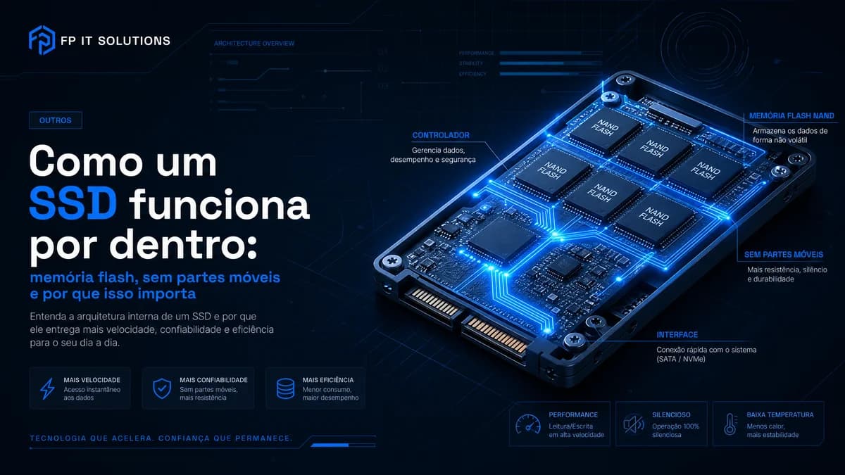Como um SSD funciona por dentro: memória flash, sem partes móveis e por que isso importa