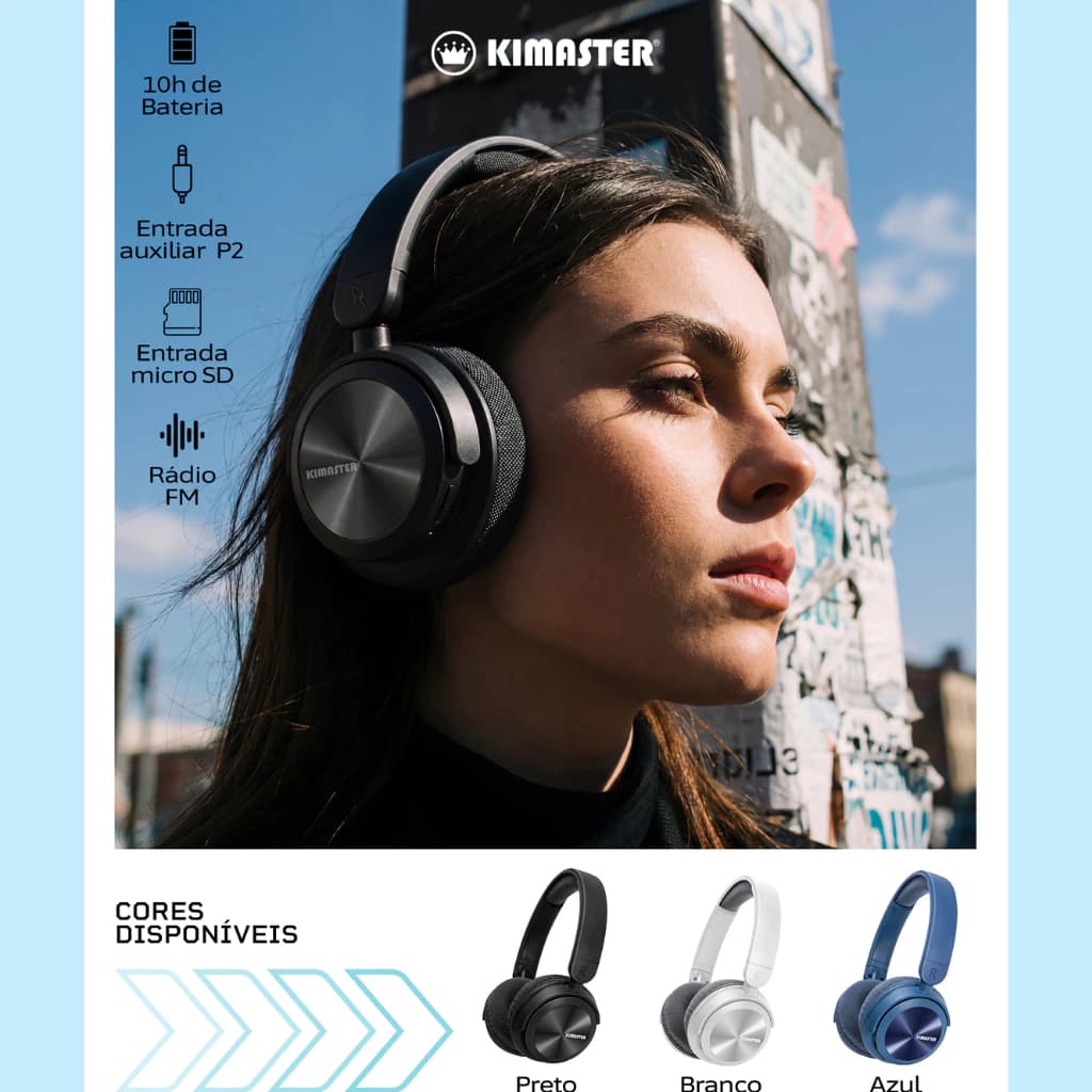Kimaster Fone Sem Fio Headphone Bluetooth K9 Bateria Longa Duração