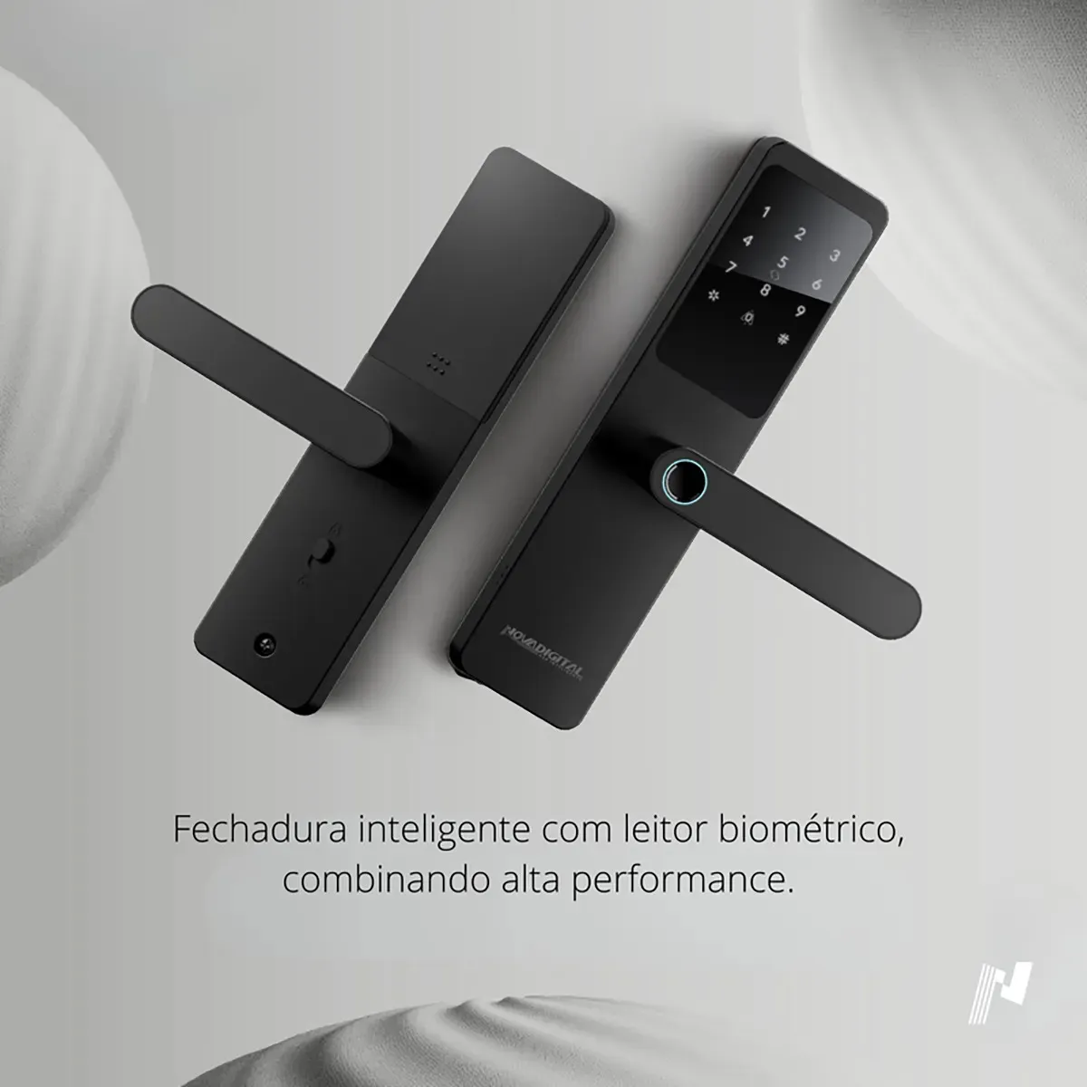 Fechadura Digital Eletrônica Biométrica NovaDigital Fusion Embutir Wifi Tuya App Senha Cartão TAG Chave Inteligente Preta
