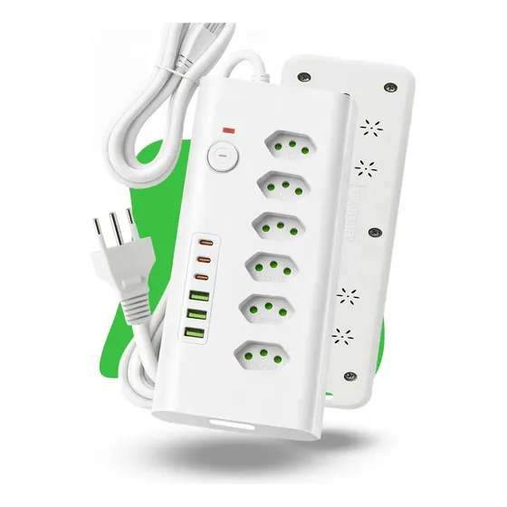 Régua de Tomadas 6 Entradas com 3 USB e 3 USB-C