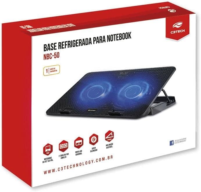Base Refrigerada para Notebook C3Tech NBC-50BK com 2 Coolers