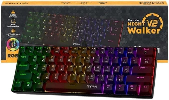 Teclado Gamer Clanm Mecânico 60% Night Walker V2 Hot Swap