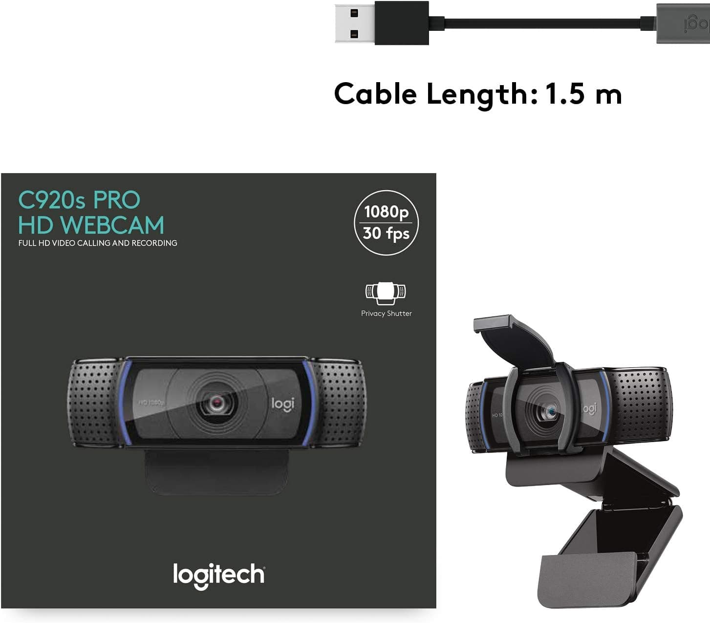 Webcam Full HD Logitech C920s 1080p com Microfone e Tampa de Privacidade