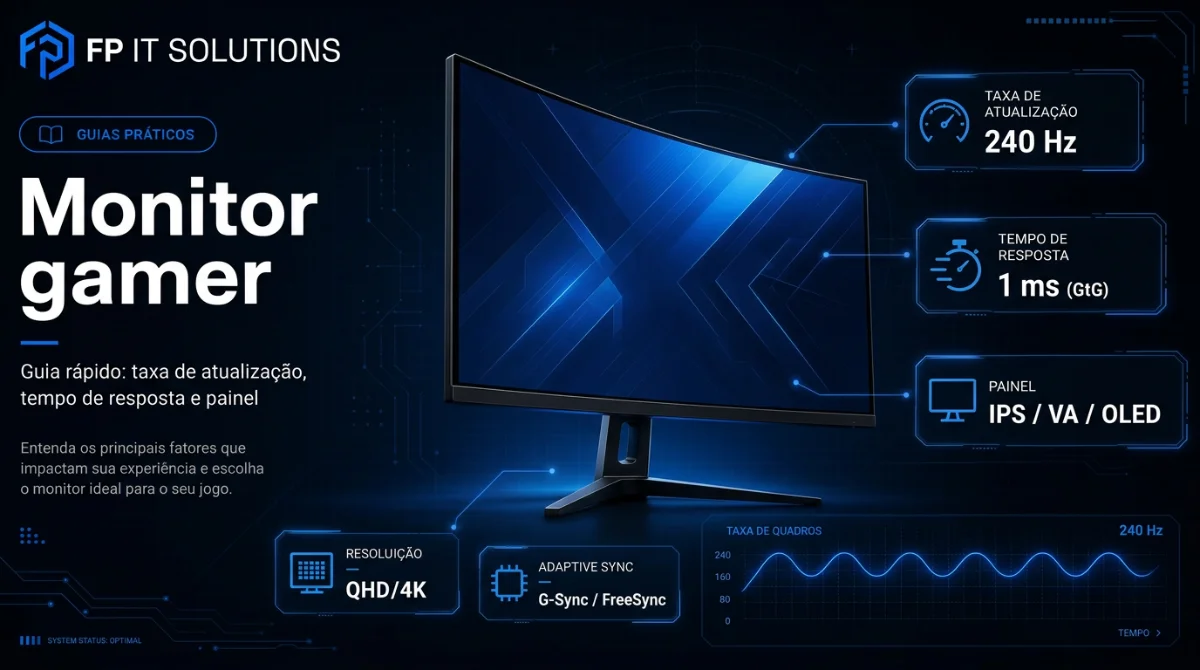 Monitor gamer: guia rápido de taxa de atualização, tempo de resposta e painel