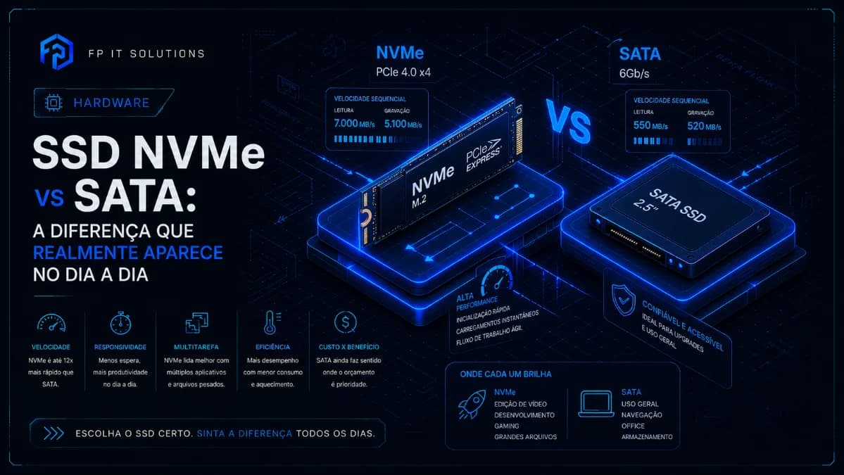 SSD NVMe vs SATA: a diferença que realmente aparece no dia a dia