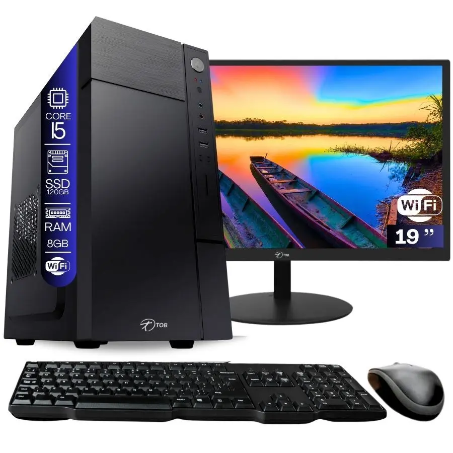 Computador Completo TOB Intel Core i5 SSD 120GB 8GB RAM Wi-Fi, Teclado, Mouse e Monitor 19"