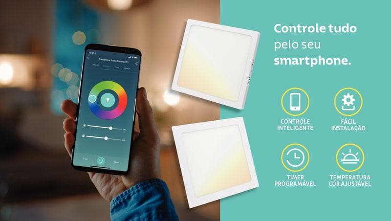 Plafon Quadrado de Embutir Tramontina Smart Led 1300 Lm 18w Wi-Fi