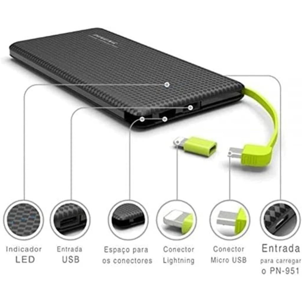 Power Bank Pineng 20000mAh com Cabo Adaptador