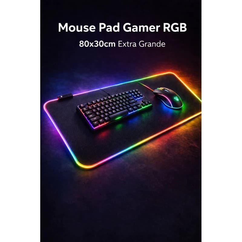 Mouse Pad Gamer RGB 80x30 Extra Grande, LED Colorido