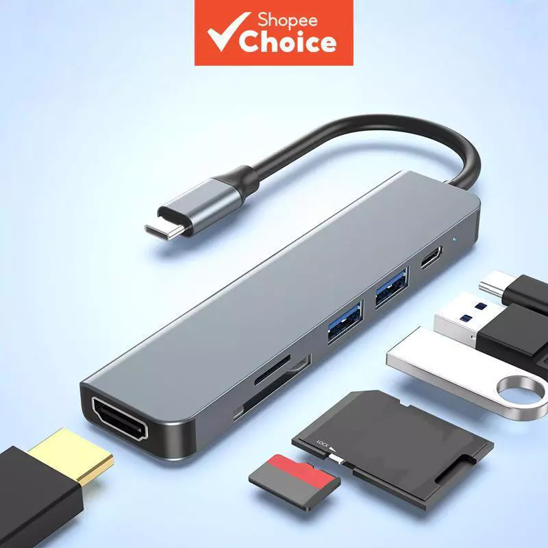 Hub USB-C 6 em 1 com HDMI 4K, USB 3.0 e Leitor de Cartão