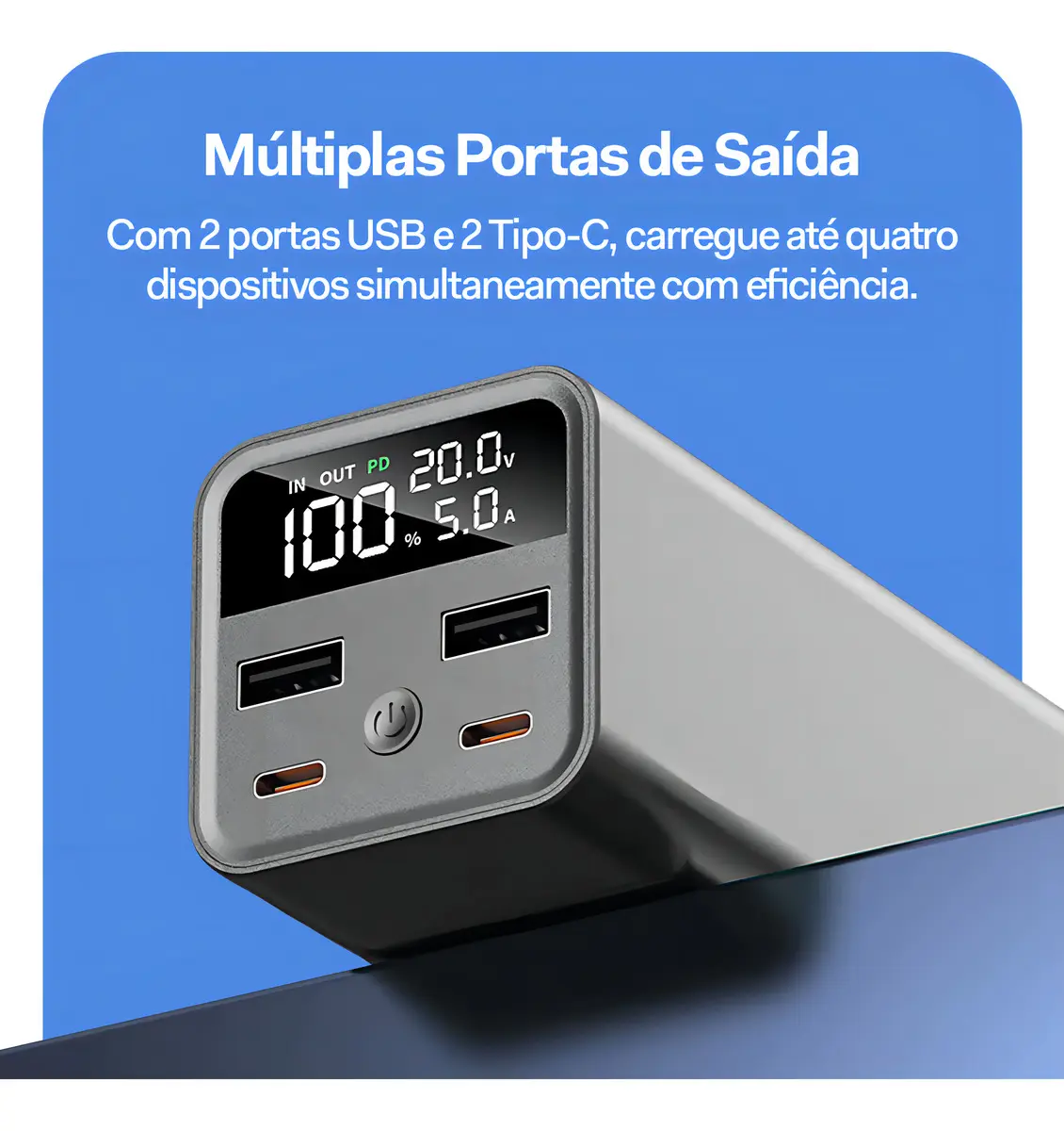 Power Bank 20.000mah Carregador Rápido 100W Portátil Com Display Led Cor Branco Peining WUP-843