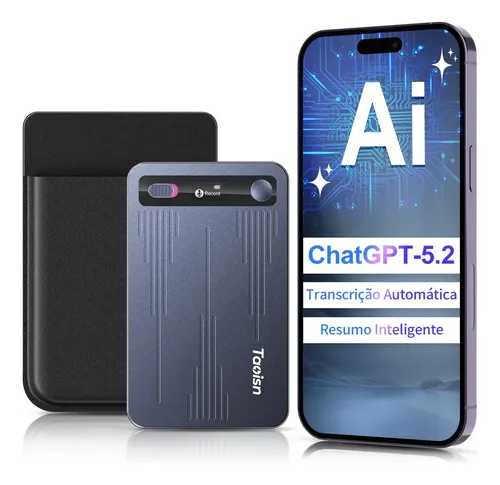 Gravador de Voz TAOISN AI com ChatGPT-5.2, 64 GB e Transcrição em 128 Idiomas