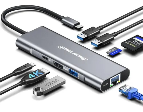 Hub USB-C Hiearcool Multiporta 8-em-1 com HDMI 4K 60Hz e Ethernet Gigabit