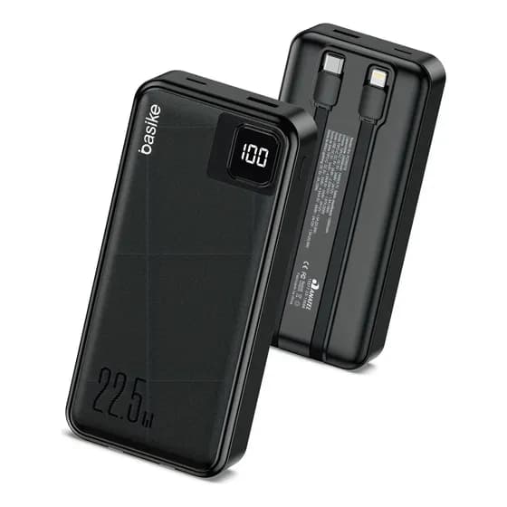 Power Bank Basike 20000mAh com Display e Cabos Embutidos