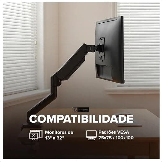 Suporte Monitor Articulado ARGX 15 a 32 Polegadas, Ajuste de Altura, Giro 360°, Braço Reforçado