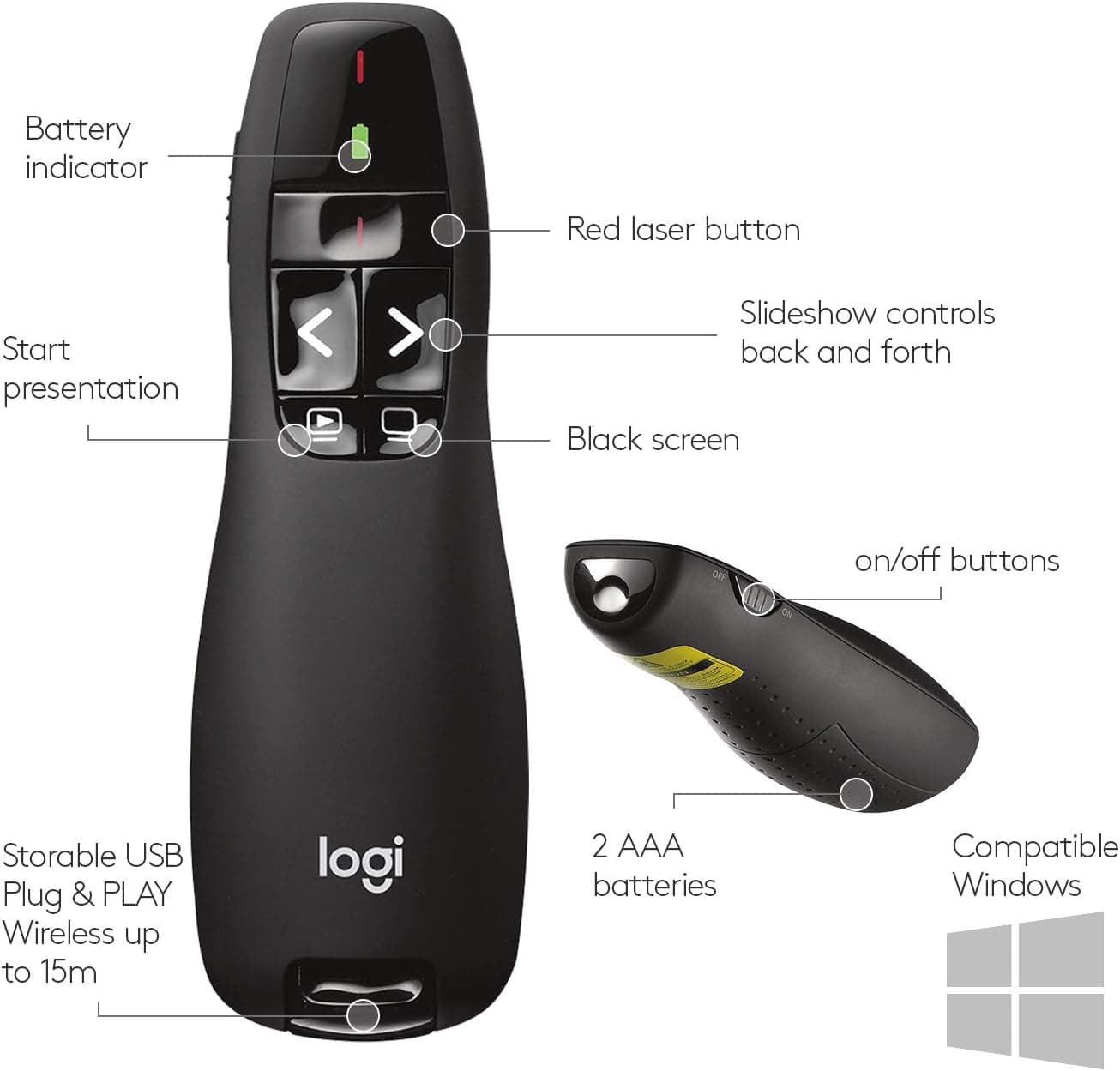 Apresentador Sem Fio Logitech R400 com Laser Pointer