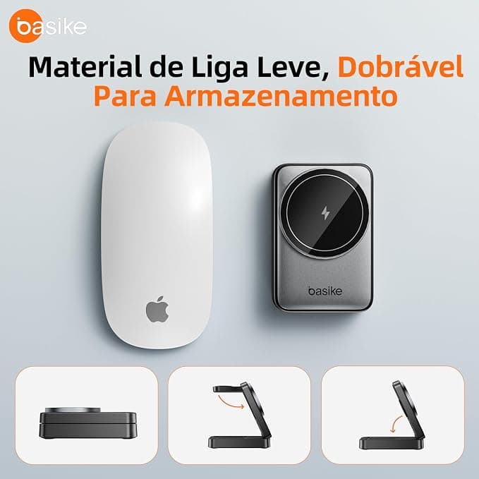 Basike Carregador Sem Fio 3 em 1 Magnético Dobrável Portátil, Compatível com MagSafe, iPhone, Apple Watch e AirPod