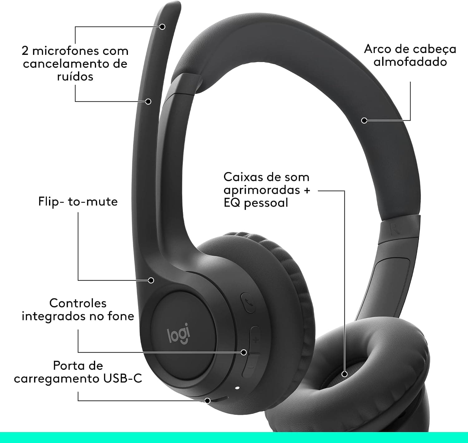 Headset Logitech Zone 300 Bluetooth com Cancelamento de Ruído