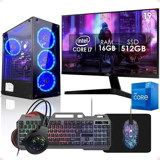 PC Gamer Completo Intel Core i7 16GB SSD 512GB com Monitor 19" Kit Gamer