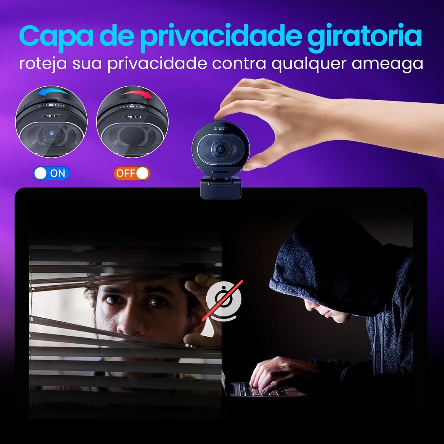 Webcam EMEET S600 4K com Microfone e Foco Automático