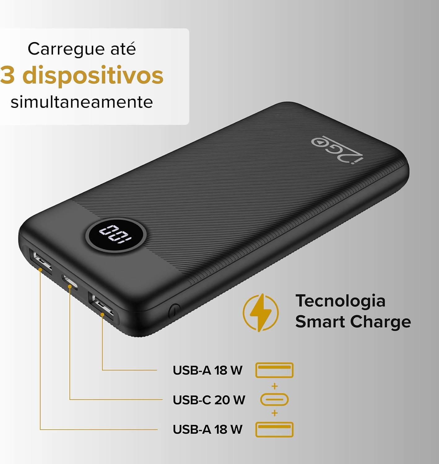 Power Bank i2GO PRO 20000mAh com Power Delivery 20W